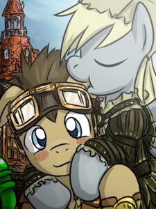Rating: Safe Score: 0 Tags: 3:4 alternative_fashion blonde_hair blue_eyes blush brown_body brown_fur brown_hair clothing derpy_hooves_(mlp) doctor_whooves_(mlp) duo e621 earth_pony equid equine eyes_closed eyewear female feral friendship_is_magic fur goggles grey_body grey_fur hair hasbro hat headgear headwear horse mammal my_little_pony nom outside paper_bag paper_bag_hat pony quadruped saturnspace sky smile steampunk User: bunchy7s