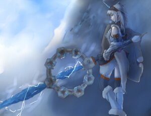 Rating: Safe Score: 0 Tags: armor capcom e621 female hair horn humanoid kirin_armor monster_hunter mountain outside side_view solo tail unknown_artist weapon white_hair User: bunchy7s