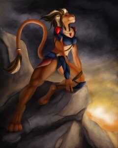 Rating: Safe Score: 0 Tags: 4:5 anthro armor digital_media_(artwork) digitigrade e621 felid female hair lion mammal merrunz muscular muscular_anthro muscular_female pantherine pose rock shaded smile solo sunset tail User: bunchy7s