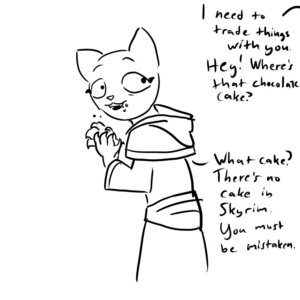 Rating: Safe Score: 0 Tags: 1:1 anthro bethesda_game_studios black_and_white cake dessert dialogue e621 eating english_text felid female food katia_managan khajiit mammal microsoft monochrome prequel_adventure pseudonymous skyrim solo text the_elder_scrolls User: bunchy7s Rating: Safe Score: 0 Tags: 1:1 anthro bethesda_game_studios black_and_white cake dessert dialogue e621 eating english_text felid female food katia_managan khajiit mammal microsoft monochrome prequel_adventure pseudonymous skyrim solo text the_elder_scrolls User: bunchy7s