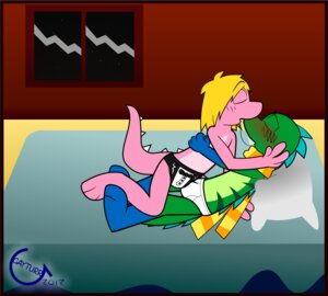 Rating: Questionable Score: 0 Tags: 2012 alligator alligatorid anthro blush bodily_fluids clothing crocodilian drooling duo e621 gaylen gayturr green_body green_scales kissing male male/male markings modifiedlast pink_body pink_scales reptile saliva scales scalie scarf tail underwear User: bunchy7s