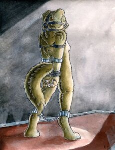 Rating: Explicit Score: 0 Tags: ankle_cuffs anthro bdsm biped bondage bound breasts canid canine canis catwalk chain cuff_(restraint) domestic_dog e621 feet female gag gagged hands_behind_back hands_tied hindpaw humiliation leather leather_cuffs mammal muzzle_(object) muzzled nipples nude pawpads paws restraints ruaidri shackles side_boob solo standing submissive submissive_female tail User: bunchy7s