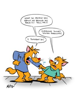 Rating: Safe Score: 0 Tags: 2013 angry anthro bottomless clothed clothing dialogue domestic_cat duo e621 english_text fangs felid feline felis fist humor male mammal mike_kazaleh red_nose scared tail teeth text tongue whiskers yelling User: bunchy7s