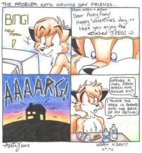 Rating: Safe Score: 0 Tags: 2002 4koma acefox acefox_(fursona) anthro base_two_layout biped bleach_(object) brush canid canine cannot_unsee colored_pencil_(artwork) comic computer countershading crossbar_emanata dialogue e621 electronics email emanata emoticon english_text four_frame_image fox grid_layout hair humor male mammal marker_(artwork) mixed_media name_drop name_in_dialogue nipples offscreen_character pen_(artwork) polygonal_speech_bubble prank reading red_hair screaming shocked silhouette simple_background sitting solo speech_bubble sunset text traditional_media_(artwork) two_row_layout white_background white_body white_countershading User: bunchy7s