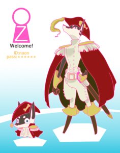 Rating: Safe Score: 0 Tags: anthro bicorne canid canine canis cape clothed clothing domestic_dog duo e621 fully_clothed hat headgear headwear male mammal oz_avatar standing summer_wars unknown_artist User: bunchy7s