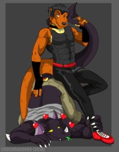 Rating: Safe Score: 0 Tags: 2010 abs anthro biceps black_body black_scales bottomwear claws clothing croc_(crocdragon89) crocdragon89 dragon duo e621 european_mythology fangs fur green_eyes green_tongue heart_symbol horn jason_takayama male muscular mythological_creature mythological_scalie mythology one_eye_closed pants pecs reptile scales scalie shirt smile tail teeth tongue topwear western_dragon wink zeke_(crocdragon89) User: bunchy7s