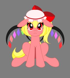 Rating: Safe Score: 0 Tags: alpha_channel alternate_species bonnet clothing crossover e621 equid equine female feral flandre_scarlet hasbro headgear headwear hi_res horse hungrysohma16 mammal my_little_pony ponification pony quadruped simple_background sitting solo tail touhou transparent_background User: bunchy7s