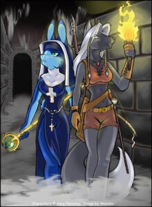 Rating: Safe Score: 0 Tags: adventurer anonshi anthro arrow_(weapon) blue_body blue_fur bow_(weapon) canid canine canis cleric clothed clothing detailed_background dungeon duo e621 fantasy female fire fog fur green_eyes grey_body grey_fur habit inside lagomorph leporid mammal melee_weapon midriff nun polearm quiver_(object) rabbit ranged_weapon staff sword tail torch warrior weapon wolf User: bunchy7s