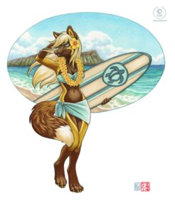 Rating: Safe Score: 0 Tags: 2013 accessory anthro barefoot beach biped blonde_hair blue_eyes breasts brown_body brown_fur canid canine claws cleavage clothed clothing cloud detailed_background digitigrade dipstick_tail e621 feet female floral flower flower_accessory flower_garland flower_hair_accessory flower_in_hair fluffy fluffy_tail fox fur garland gloves_(marking) hair hair_accessory kacey lei looking_aside mammal markings multicolored_tail navel outside plant sand seaside skimpy sky solo standing surfboard surfer tail tail_markings vehicle water watercraft User: bunchy7s