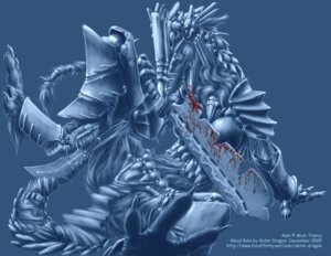 Rating: Questionable Score: 0 Tags: 2008 ambiguous_gender antar_dragon anthro armor blood blue_theme bodily_fluids cool_colors e621 english_text mammal rain_silves sergal solo tail text url warrior weapon User: bunchy7s