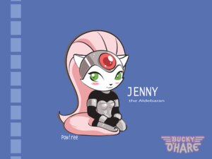 Rating: Safe Score: 0 Tags: armor blush boob_armor bucky_o'hare_(series) clothing costume domestic_cat e621 felid feline felis female green_eyes hair jenny_(bucky_o'hare) mammal pink_hair plackart powree sitting solo wallpaper y2k_(graphic_design) User: bunchy7s