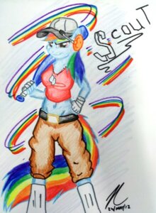Rating: Safe Score: 0 Tags: 451kitkat anthro blue_body blue_fur crossover e621 equid equine female friendship_is_magic fur hair hasbro horse mammal multicolored_hair my_little_pony pony rainbow_dash_(mlp) rainbow_hair scout_(team_fortress_2) simple_background solo tail team_fortress_2 valve valve_corporation white_background User: bunchy7s