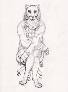 Rating: Safe Score: 0 Tags: 4_toes black_and_white bottomless butt canid canine chair claws clothed clothing crossed_arms crossed_legs e621 feet furniture hi_res hindpaw hood looking_at_viewer male mammal monochrome paws pencil_(object) semiotica sitting solo sweater toes topwear User: bunchy7s