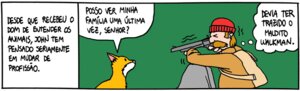 Rating: Safe Score: 0 Tags: ambiguous_gender backpack canid canine comic duo e621 facial_hair feral fox gun human humor hunter male mammal mustache portuguese_text ranged_weapon rifle simple_background text translated unknown_artist weapon User: bunchy7s