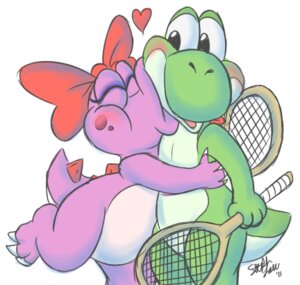 Rating: Safe Score: 0 Tags: 2011 accessory ambiguous_gender anthro birdo birdo_(character) blush bow_ribbon dinosaur duo e621 eyeshadow female green_body green_yoshi hair_accessory hair_bow hair_ribbon hamzie kiss_on_cheek kissing looking_at_another low_res makeup mario_bros mario_tennis nintendo pink_birdo pink_body prehistoric_species reptile ribbons scalie signature simple_background tail tennis_racket trans_(lore) trans_woman_(lore) white_background yoshi yoshi_(character) User: bunchy7s