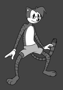 Rating: Safe Score: 0 Tags: 2011 3_toes 4_fingers anthro barefoot biped bottomwear clothed clothing domestic_cat e621 eyewear feet felid feline felis fingers fleischer_style_toon glasses gloves greyscale hair handwear male mammal monochrome naughtyjester short_hair shorts solo standing stripes tail toes toony topless User: bunchy7s