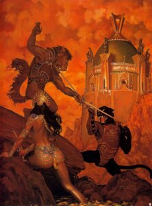 Rating: Questionable Score: 0 Tags: 1982 anthro armor black_body black_fur black_hair breasts brown_body brown_skin building butt duel e621 eyes_closed fantasy felid female fur group hair hi_res human lion male mammal melee_weapon open_mouth palace pantherine rapier side_boob stephen_hickman sword tail teeth text tongue weapon User: bunchy7s