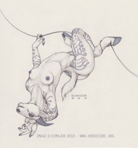 Rating: Questionable Score: 0 Tags: 2010 anthro bovid breasts caprine e621 ear_piercing ecmajor facial_markings female head_markings hooves horn mammal markings moo_lawgoat nipples nude piercing simple_background solo tail tattoo traditional_media_(artwork) upside_down white_background User: bunchy7s