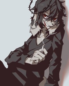 Rating: Questionable Score: 0 Tags: 4:5 anthro black_hair blood bodily_fluids canid canine canis cigarette clothed clothing domestic_dog e621 grin hair kuroblood male mammal red_eyes sharp_teeth simple_background smile smoke smoking solo teeth white_background User: bunchy7s