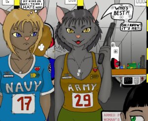 Rating: Safe Score: 0 Tags: anthro army blue_eyes bragging breasts cleavage clothed clothing competition competition_number contest dialogue dog_tags domestic_cat duo_focus e621 english_text f'earri felid feline felis female fully_clothed group gun handgun holding_gun holding_handgun holding_object holding_pistol holding_ranged_weapon holding_weapon human inside m'raava mammal medium_breasts military navy open_mouth pannonfur pistol ranged_weapon shirt shooting_range speech_bubble t-shirt tank_top text text_on_clothing text_on_shirt text_on_topwear thought_bubble thoughts topwear trigger_discipline u.s._army u.s._navy war weapon yellow_eyes User: bunchy7s