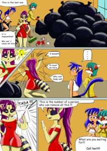 Rating: Questionable Score: 0 Tags: blue_hair breasts cleaning clothing comic dialogue e621 english_text female green_hair group hair hi_res inside lady_drasami purple_hair text trash User: bunchy7s
