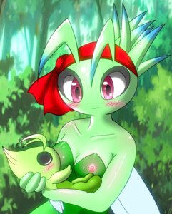 Rating: Questionable Score: 0 Tags: 2_fingers ambiguous_gender big_eyes black_eyes blush breastfeeding breasts celebi clothing detailed_background duo e621 eyes_closed fan_character feet female fingers forest generation_2_pokemon glistening good_parenting green_body green_hair green_skin hair happy headgear hi_res humanoid insect_wings japanese kerchief leaf legendary_pokemon looking_down mugetsuraizu nature neonate nintendo nipples nude outside pink_body pink_eyes pink_skin plant pokemon pokemon_(species) raised_arm shadow shrub size_difference smile standing sucking tree wings wood young User: bunchy7s