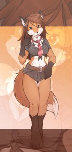 Rating: Questionable Score: 0 Tags: accessory anthro belt bottomwear breasts brown_hair camel_toe canid canine chest_tuft clothed clothing denim denim_clothing digital_media_(artwork) digitigrade dipstick_tail e621 female fox fur green_eyes hair long_hair looking_at_viewer mammal markings midriff navel necktie orange_body orange_fur shirt shorts skimpy solo tail tail_markings tongue topwear tuft twinkle-sez wide_hips User: bunchy7s
