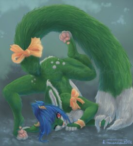 Rating: Questionable Score: 0 Tags: 2006 anthro blue_hair dipstick_tail e621 female flexible fur green_body green_fur hair horn kathleen_morton konekonoarashi langurhali markings nude one_eye_closed red_eyes ribbons solo tail tail_markings upside_down vinera watermark User: bunchy7s