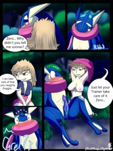 Rating: Explicit Score: 0 Tags: 3:4 amphibian animal_noises anthro blonde_hair blue_body blush blush_lines breasts brown_eyes brown_hair cherry_the_trainer_(redimplight) clothed clothing comic croaking detailed_background digital_media_(artwork) duo e621 english_text erection feet female forest generation_6_pokemon genitals grass greninja hair human imminent_sex interspecies light_body light_skin long_tongue male mammal membrane_(anatomy) nature night nintendo nipples outside panties penis plant pokemon pokemon_(species) pokemon_speak pokephilia redimplight sweatdrop_(iconography) tan_eyes tan_hair text toes tongue tongue_out topless tree underwear undressing webbed_feet webbed_hands yellow_eyes zero_(redimplight) User: bunchy7s
