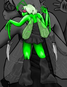 Rating: Safe Score: 0 Tags: arthropod banrai bottomwear close-up clothing digital_media_(artwork) e621 female green_hair hair insect insect_wings looking_at_viewer looking_back mantis rea red_eyes skirt solo standing translucent translucent_wings wings User: bunchy7s