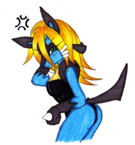Rating: Questionable Score: 0 Tags: anthro anthrofied black_body black_fur blonde_hair blue_body blue_fur butt canid canine e621 female fur generation_4_pokemon green_eyes hair ivanks lucario mammal nintendo pokemon pokemon_(species) pokemorph simple_background solo tail white_background yellow_body yellow_fur User: bunchy7s