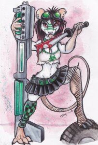 Rating: Safe Score: 0 Tags: anthro biohazard_symbol biohazard_symbol_print blood bodily_fluids bottomwear clothed clothing crop_top e621 eyewear female full-length_portrait goggles gun hazard_symbol hazard_symbol_print knife licking looking_at_viewer mammal mouse murid murine piercing portrait print_clothing print_crop_top print_shirt print_topwear ranged_weapon red_eyes rodent shirt shiverz skimpy skirt solo symbol tail tongue tongue_out topwear traditional_media_(artwork) weapon User: bunchy7s