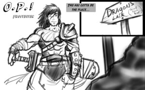 Rating: Safe Score: 0 Tags: armor cave comic e621 english_text greyscale human male mammal melee_weapon monochrome not_furry raus_(recklessarts) recklessarts sign solo standing sword text weapon User: bunchy7s