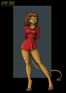 Rating: Safe Score: 0 Tags: alien anthro barefoot biped black_background breasts brown_hair caitian cheek_tuft claws clothed clothing digitigrade dress e621 english_text facial_tuft feet felid female front_view full-length_portrait fully_clothed fur grey_background hair hands_behind_back insignia long_hair m'ress mammal nightwing1975 portrait pupils short_dress simple_background slit_pupils smile solo standing star_trek star_trek_the_animated_series starfleet_insignia tail tail_tuft tan_body tan_fur text toe_claws tuft uniform wide_hips yellow_eyes User: bunchy7s