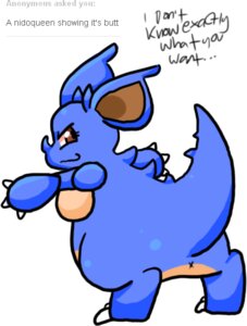 Rating: Explicit Score: 0 Tags: anus anus_only breasts e621 english_text female feral generation_1_pokemon jigglybutts nidoqueen nintendo pokemon pokemon_(species) simple_background solo text white_background User: bunchy7s