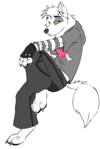 Rating: Safe Score: 0 Tags: alternative_fashion anthro bottomwear canid canine canis clothed clothing dragondrawer e621 ear_piercing emo fully_clothed gloves handwear hi_res male mammal pants piercing sad shirt simple_background solo tail third-party_edit topwear white_background wolf User: bunchy7s