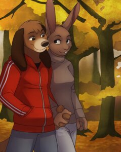 Rating: Safe Score: 0 Tags: anthro autumn black_eyes bottomwear brown_nose canid canine clothed clothing detailed_background digital_media_(artwork) duo e621 eye_contact female forest fully_clothed hand_holding hoodie jailbird lagomorph leaf leporid looking_at_another male male/female mammal marie_(mongreldog) nature outside pants plant rabbit romantic romantic_ambiance romantic_couple shaded sweater thom_(mongreldog) toony topwear tree walking wood User: bunchy7s