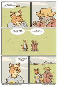 Rating: Safe Score: 0 Tags: age_difference anthro artdecade blush canid canine canis clothing comic cowboy dialogue dipstick_tail do_not_distribute duo e621 english_text farm farmer field fox hat headgear headwear male mammal markings mister_isringhousen outside pipe raleigh_(artdecade) redneck rural smoking smoking_pipe southern tail tail_markings text url wolf User: bunchy7s