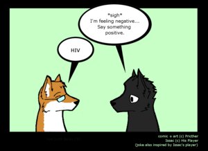 Rating: Safe Score: 0 Tags: 11:8 2011 aids ambiguous_form black_body black_eyes black_fur canid canine comic dialogue duo e621 english_text eyes_closed eyewear fox fur glasses humor hybrid male mammal orange_body orange_fur pricther text User: bunchy7s