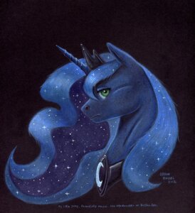 Rating: Safe Score: 0 Tags: 2012 baron_engel black_background blue_body blue_fur blue_hair bust_portrait cosmic_hair e621 english_text equid equine ethereal_hair female feral friendship_is_magic fur green_eyes hair hasbro horn mammal my_little_pony mythological_creature mythological_equine mythology portrait princess princess_luna_(mlp) royalty simple_background solo star text traditional_media_(artwork) unicorn unicorn_horn User: bunchy7s