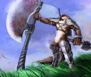 Rating: Safe Score: 0 Tags: 5_fingers abs anthro armor axe biped brown_body brown_fur canid canine canis chain day e621 fingers fur grass greataxe greaves holding_object holding_weapon humanoid_hands male mammal melee_weapon mostly_nude nejita outside pauldron plant purple_eyes scar sky smile solo standing tail warrior weapon wind wolf User: bunchy7s