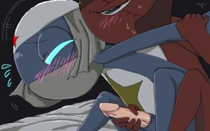 Rating: Explicit Score: 0 Tags: amphibian anthro arms_pulled_back bed_sheet bedding blue_body blue_eyes blush dororo_(sgt._frog) duo e621 erection genitals giroro handjob keronian male male/male mask nellonello penile penis sex sgt._frog User: bunchy7s