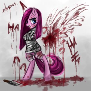 Rating: Questionable Score: 0 Tags: 1:1 2013 blood blood_splatter blue_eyes bodily_fluids cleaver_(weapon) e621 earth_pony english_text equid equine feathered_wings feathers female feral friendship_is_magic fur hair hasbro hi_res horse knife long_hair mammal melee_weapon my_little_pony open_mouth pink_body pink_fur pink_hair pinkamena_(mlp) pinkie_pie_(mlp) pony restraints smile solo standing straitjacket teeth text tongue tongue_out weapon wings zhens User: bunchy7s