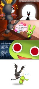 Rating: Safe Score: 0 Tags: ambiguous_gender anthro comic diedrich duo e621 english_text gaia_online green_body lagomorph leporid mammal rabbit radio_jack red_eyes slap tail text unknown_artist User: bunchy7s