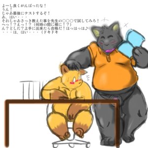Rating: Explicit Score: 0 Tags: 1:1 anthro armadirou blush book bottomless clothed clothing dark_body dark_fur duo e621 felid fur genitals hand_on_head holding_book holding_object japanese_text kemono low_res male mammal nude open_mouth overweight penis simple_background sitting standing text whiskers User: bunchy7s
