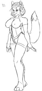 Rating: Questionable Score: 0 Tags: 2011 anthro big_breasts breasts canid canine claws clothed clothing corset e621 female gloves hair handwear hi_res kikkah_lon'aulle legwear lingerie looking_at_viewer mammal monochrome niftylifty nipples panties short_hair simple_background skimpy smile solo stockings tail topwear underwear white_background User: bunchy7s