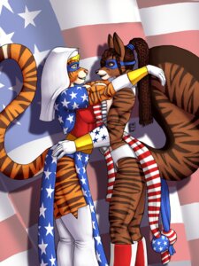 Rating: Questionable Score: 0 Tags: 3:4 american_flag anthro athletic biceps clothing costume dame_freedom duo e621 eye_contact felid female female/female flag hug looking_at_another mammal mask muscular muscular_female pantherine pinkuh romantic romantic_couple side_view superhero tail tiger united_states_of_america User: bunchy7s