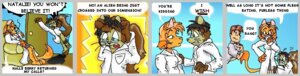 Rating: Safe Score: 0 Tags: anthro bodily_fluids clothing comic dialogue e621 english_text eyewear felid female furwillfly glasses human male mammal outside rodent sciurid simple_background sweat tail text tree_squirrel User: bunchy7s