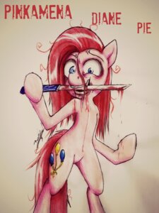 Rating: Questionable Score: 0 Tags: 3:4 blood bodily_fluids cutie_mark e621 earth_pony equid equine female feral friendship_is_magic fur hair hasbro hi_res horse insane knife kzksm looking_at_viewer mammal my_little_pony pink_body pink_fur pink_hair pinkamena_(mlp) pinkie_pie_(mlp) pony simple_background smile solo tail weapon User: bunchy7s