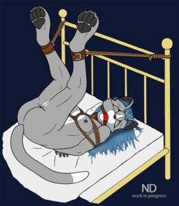 Rating: Explicit Score: 0 Tags: ankle_cuffs ass_up ball_gag bdsm bed bed_bondage bondage bound collar cuff_(restraint) e621 english_text eyes_closed feet female furniture gag gagged hands_behind_back hi_res hindpaw leather leather_cuffs legs_up lying nightdancer nipple_piercing nipples nude on_back on_bed pawpads paws piercing restraints rope solo submissive submissive_female tail text User: bunchy7s